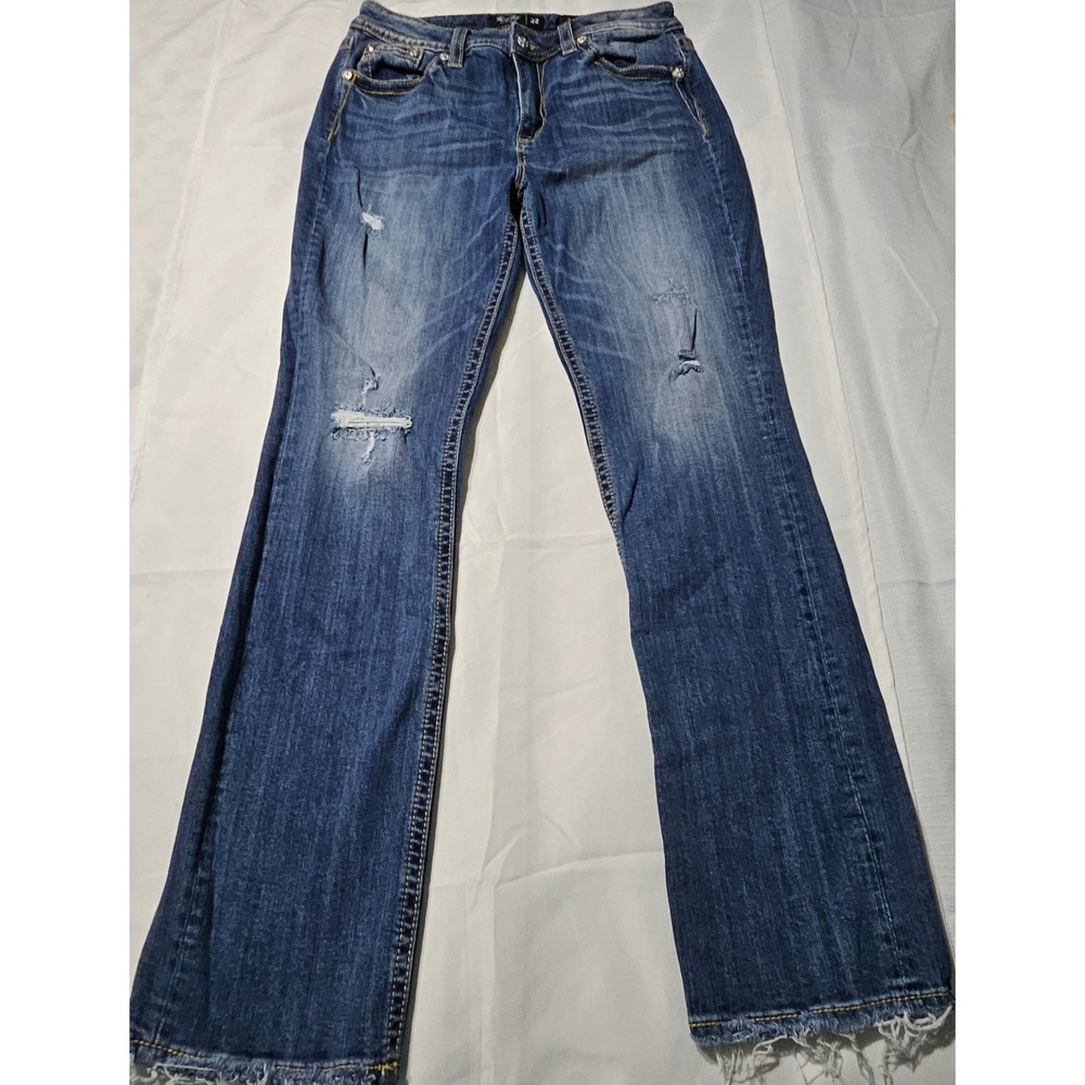 Miss Me Heaven High Rise Slim Straight Distressed Blue Jeans H3636ST54 Sz 32x33